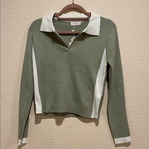 Mint Olive Long Sleeve Top with Cream Accents